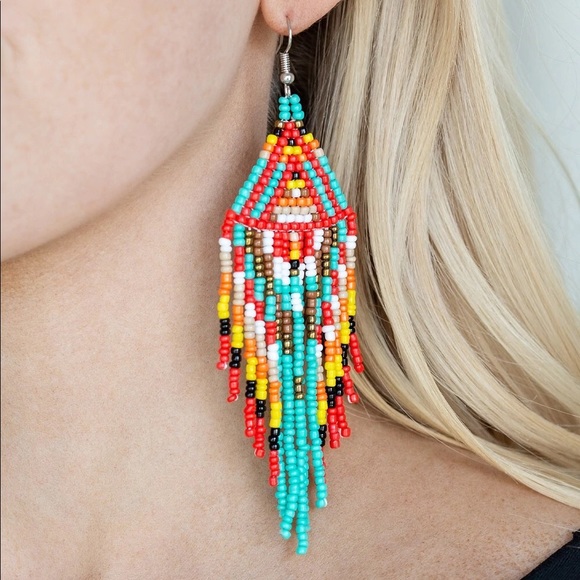Paparazzi Boho Blast - Blue Seed Bead Earrings